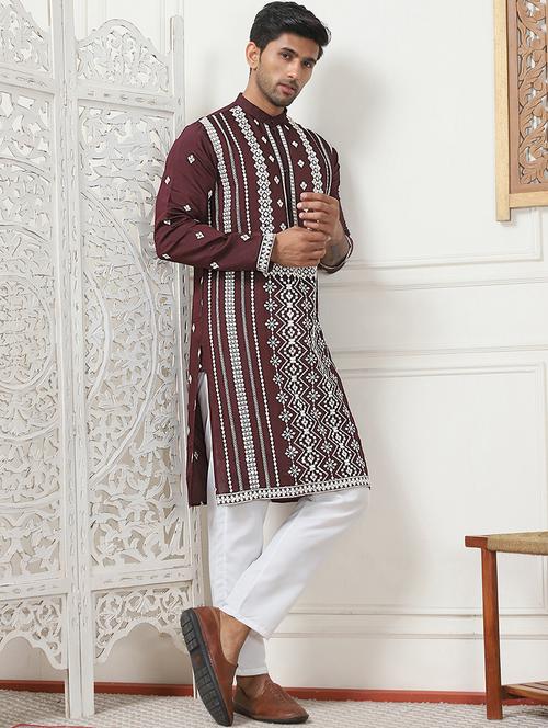 men embroidered kurta pyjama ethnic wear set - 21505360 - Standard Image - 0