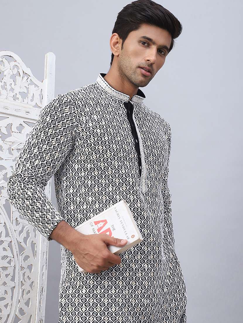 men embroidered kurta pyjama ethnic wear set