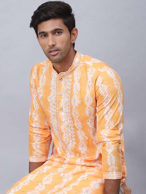 men tie & dye kurta pyjama ethnic wear set