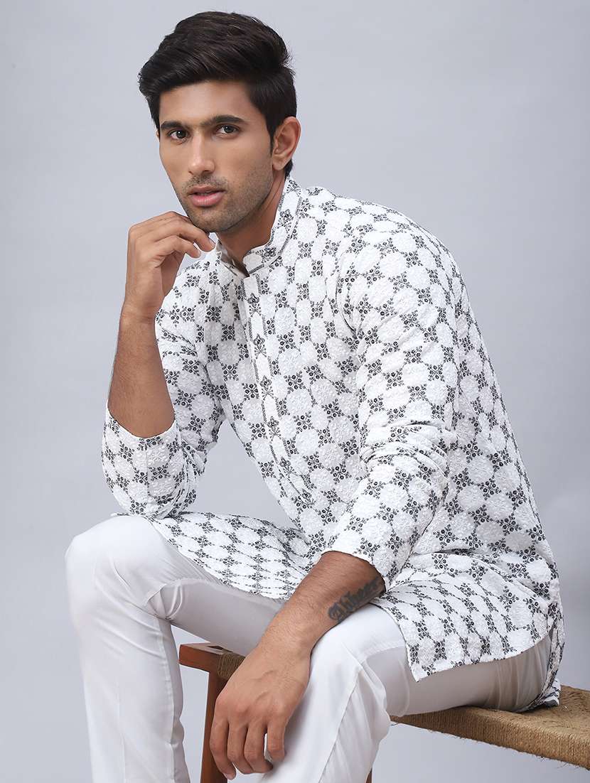 men embroidered kurta pyjama ethnic wear set
