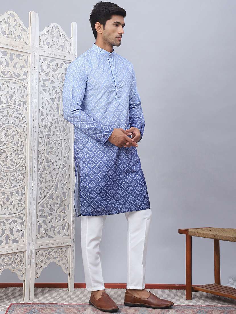 men ombre cotton kurta pyjama ethnic wear set - 21505438 - Standard Image - 1