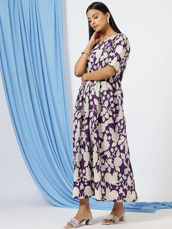women purple cotton a-line ethnic dress - 21505455 -  Standard Image - 1