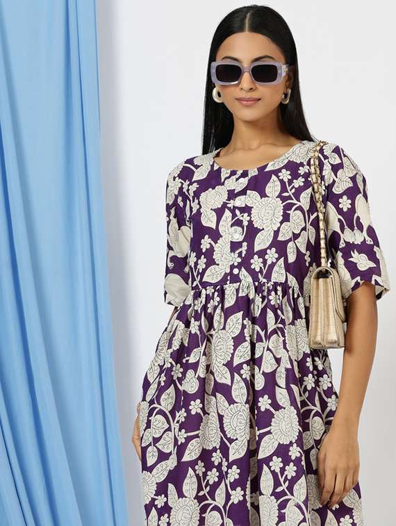 women purple cotton a-line ethnic dress - 21505455 - Standard Image - 4