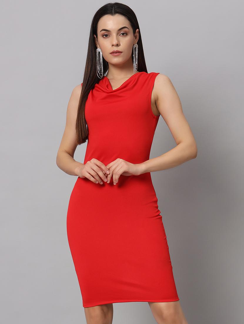 women solid red lycra bodycon dress - 21505456 - Standard Image - 4