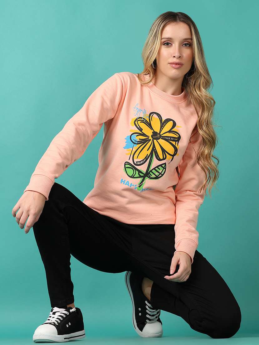 women peach front print sweatshirt - 21505505 -  Standard Image - 4