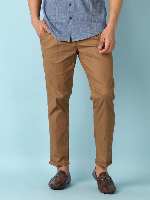 men brown solid flat front formal trouser - 21505516 - Standard Image - 0