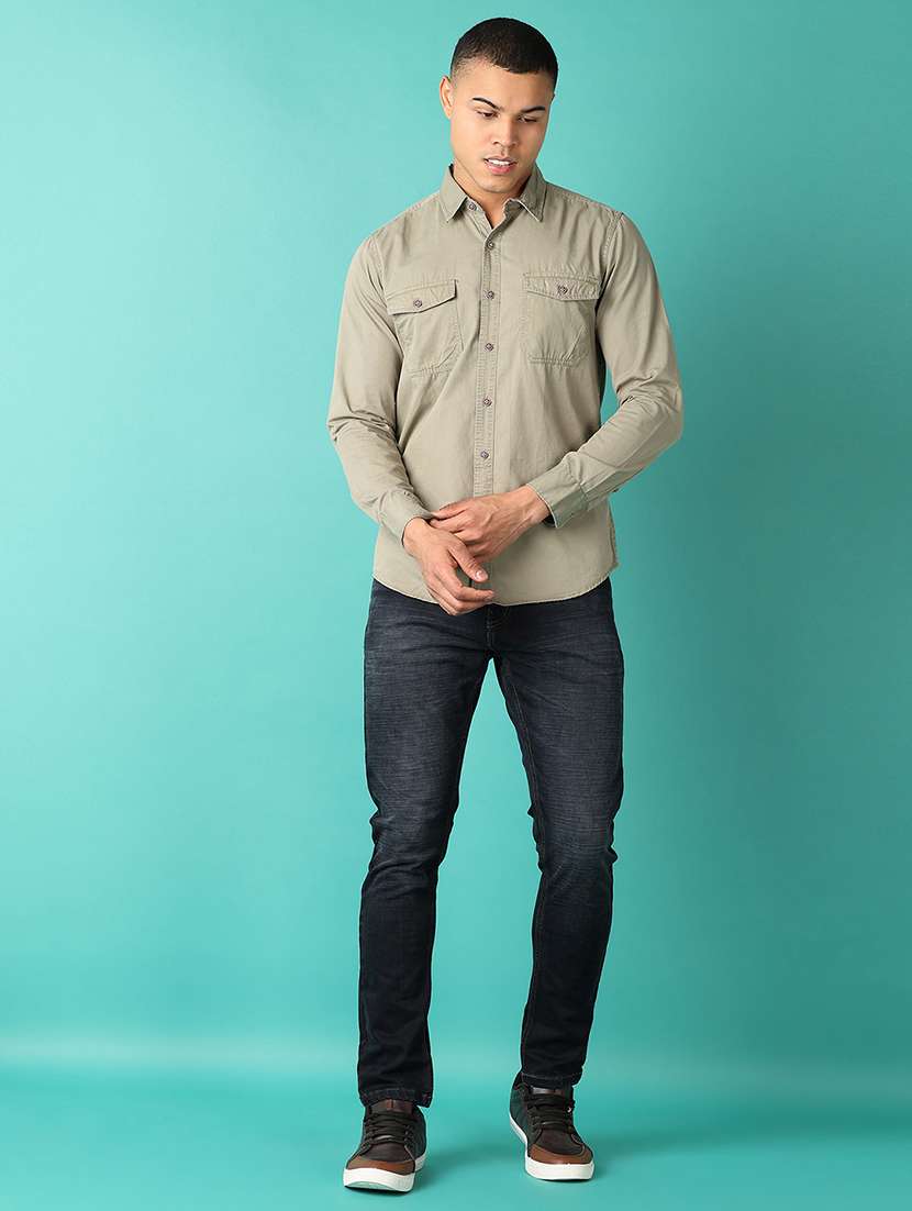 men olive solid casual shirt - 21505522 -  Standard Image - 4