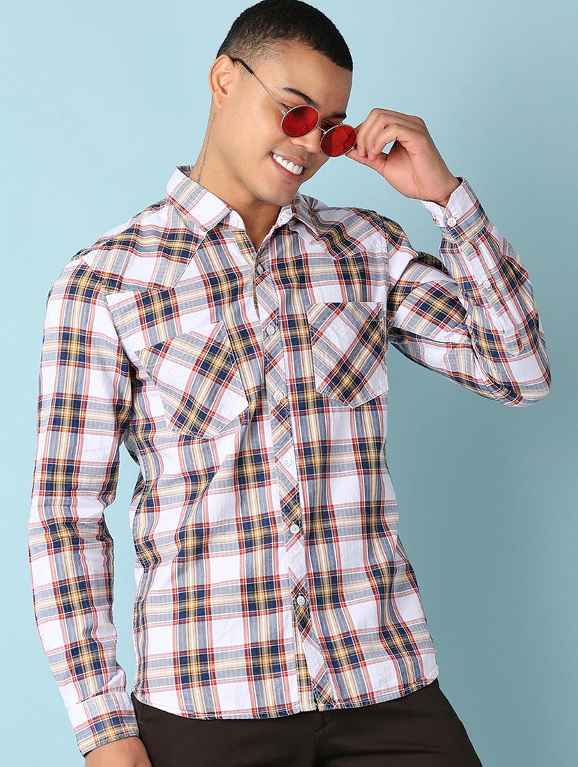 men checks long sleeves casual shirts - 21505523 - Standard Image - 1