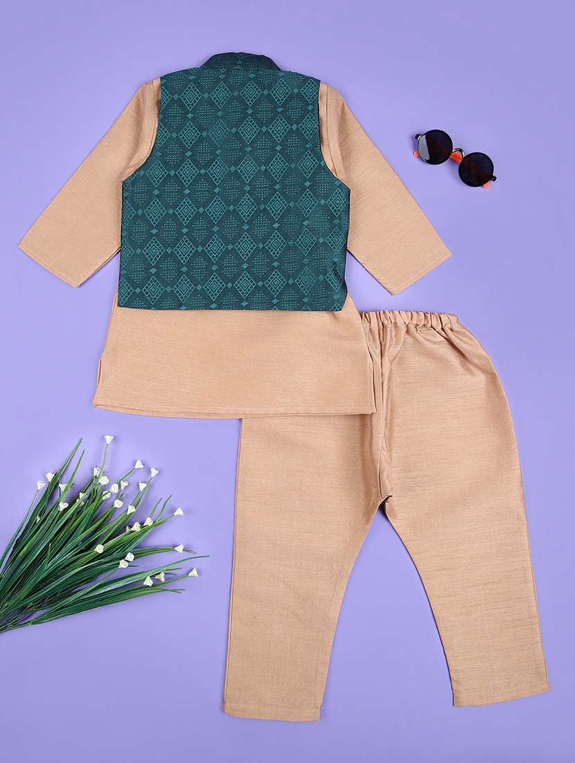 boys beige self design kurta sets - 21505525 -  Standard Image - 1