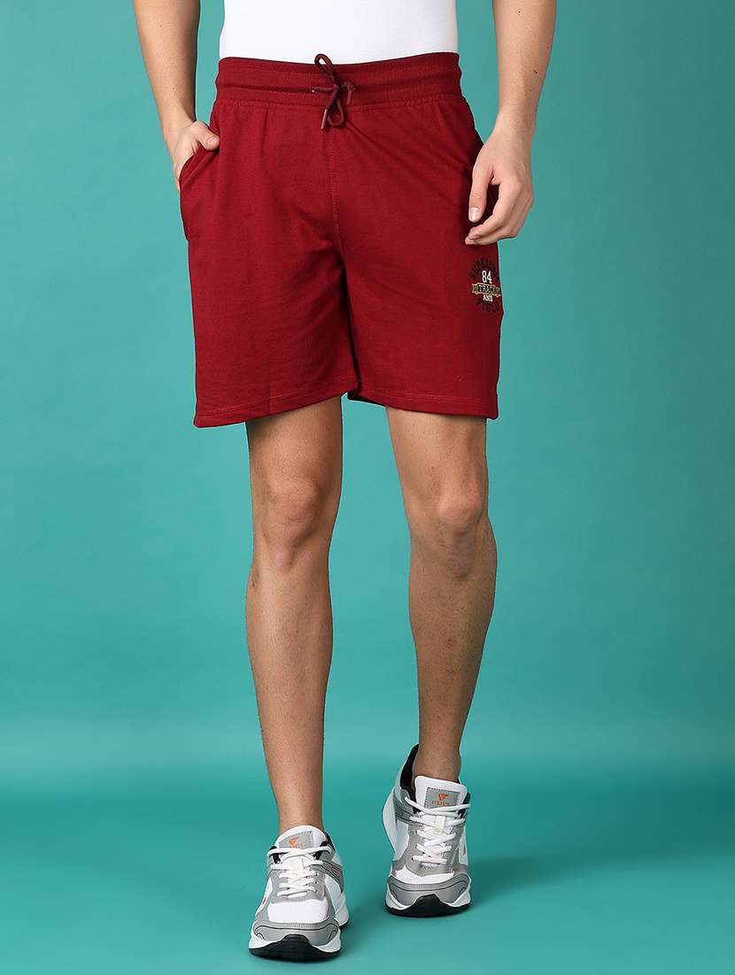maroon solid cotton shorts