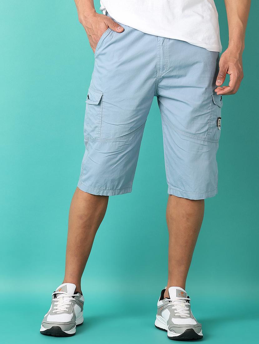 men light blue solid three-fourth shorts - 21505547 -  Zoom Image - 0