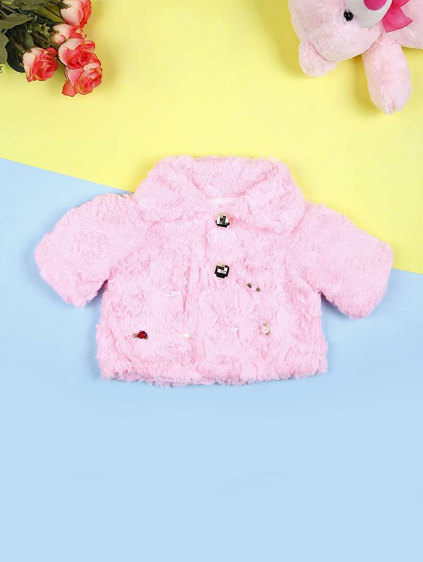 girls pink solid long sleeve cardigan