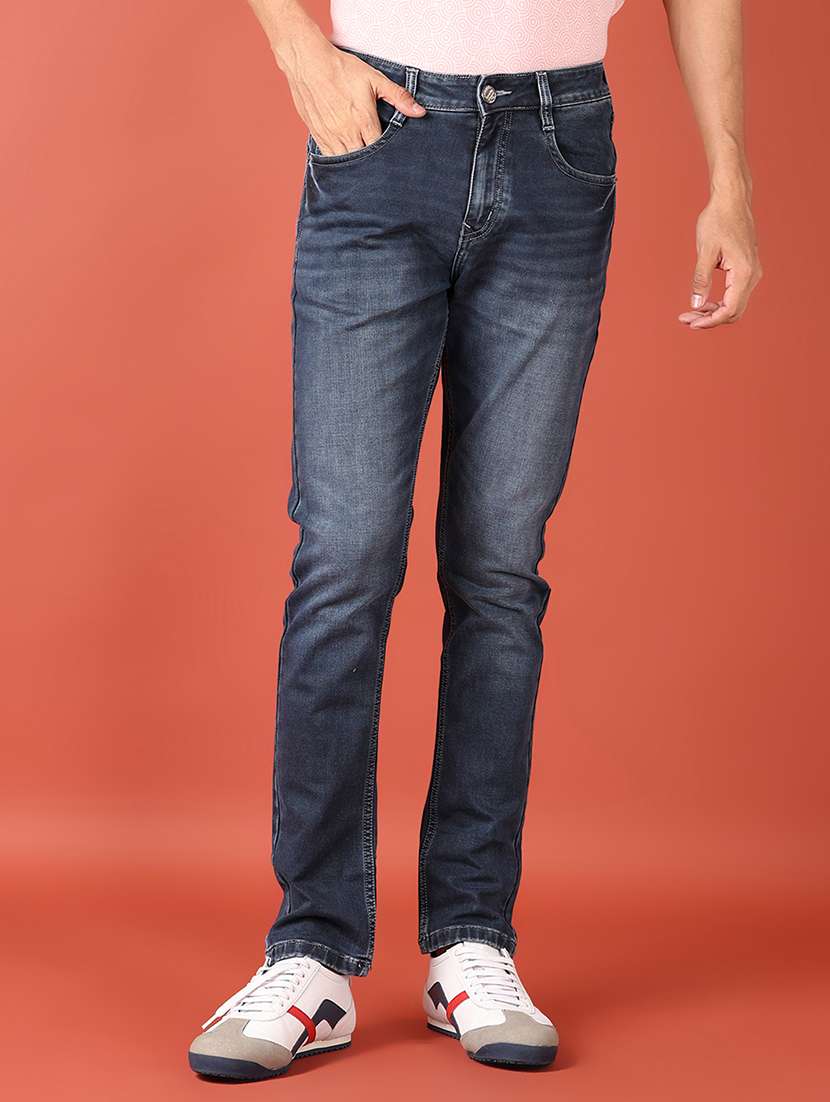 men solid mid rise slim fit jean