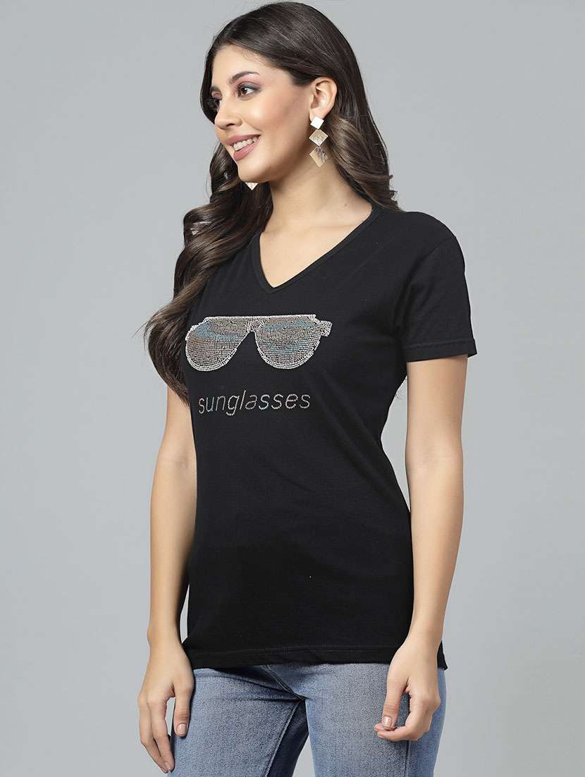 women embellished short sleeves t-shirt - 21505853 - Standard Image - 1