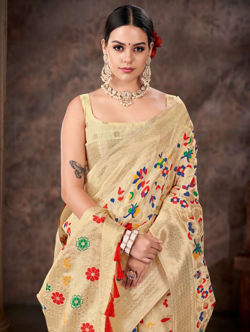 beige baluchari saree - 21505856 -  Standard Image - 1