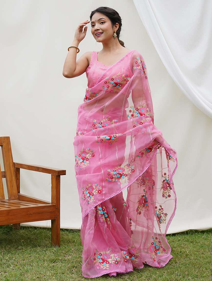 women pink embroidered saree - 21505978 - Standard Image - 1