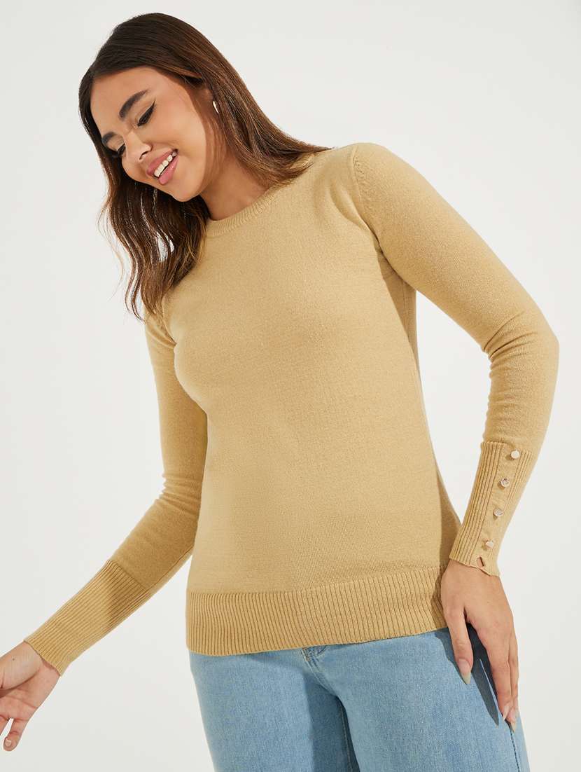 women beige acrylic plain top