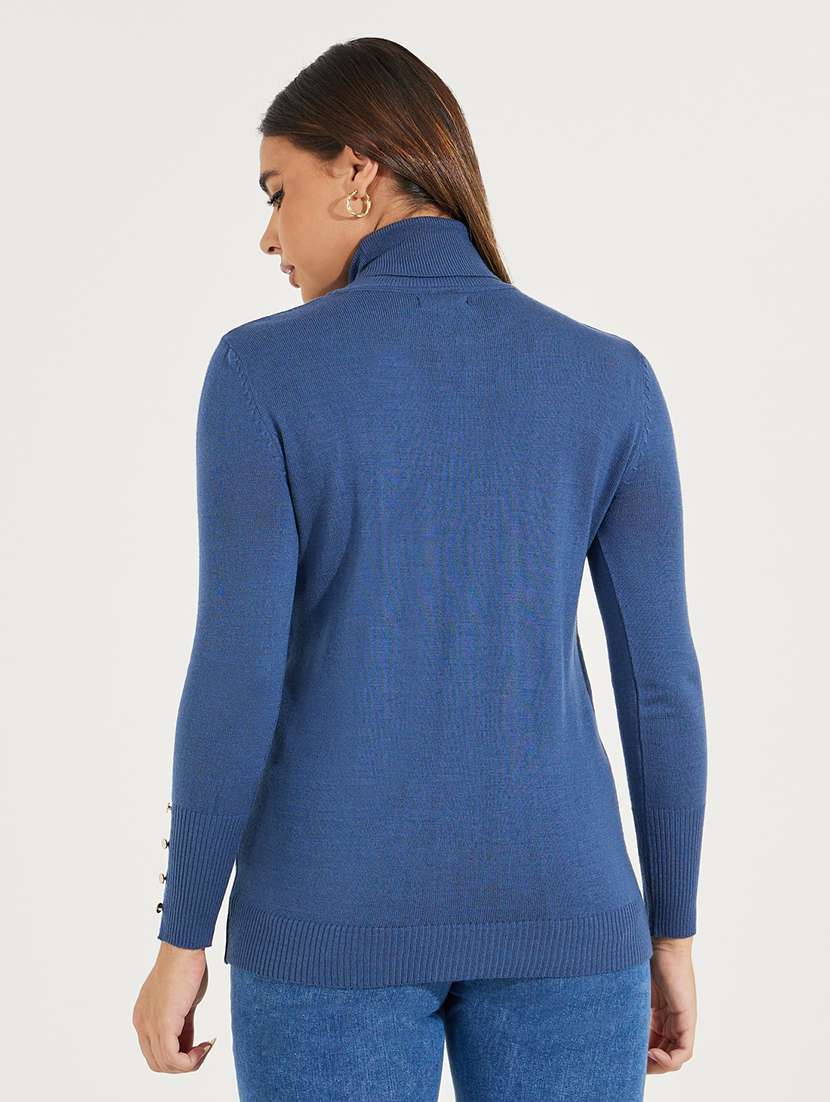 women solid turtle neck pullover - 21506024 - Standard Image - 1