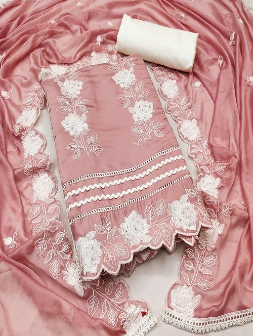 pink silk blend unstitched suit - 21506100 - Standard Image - 0