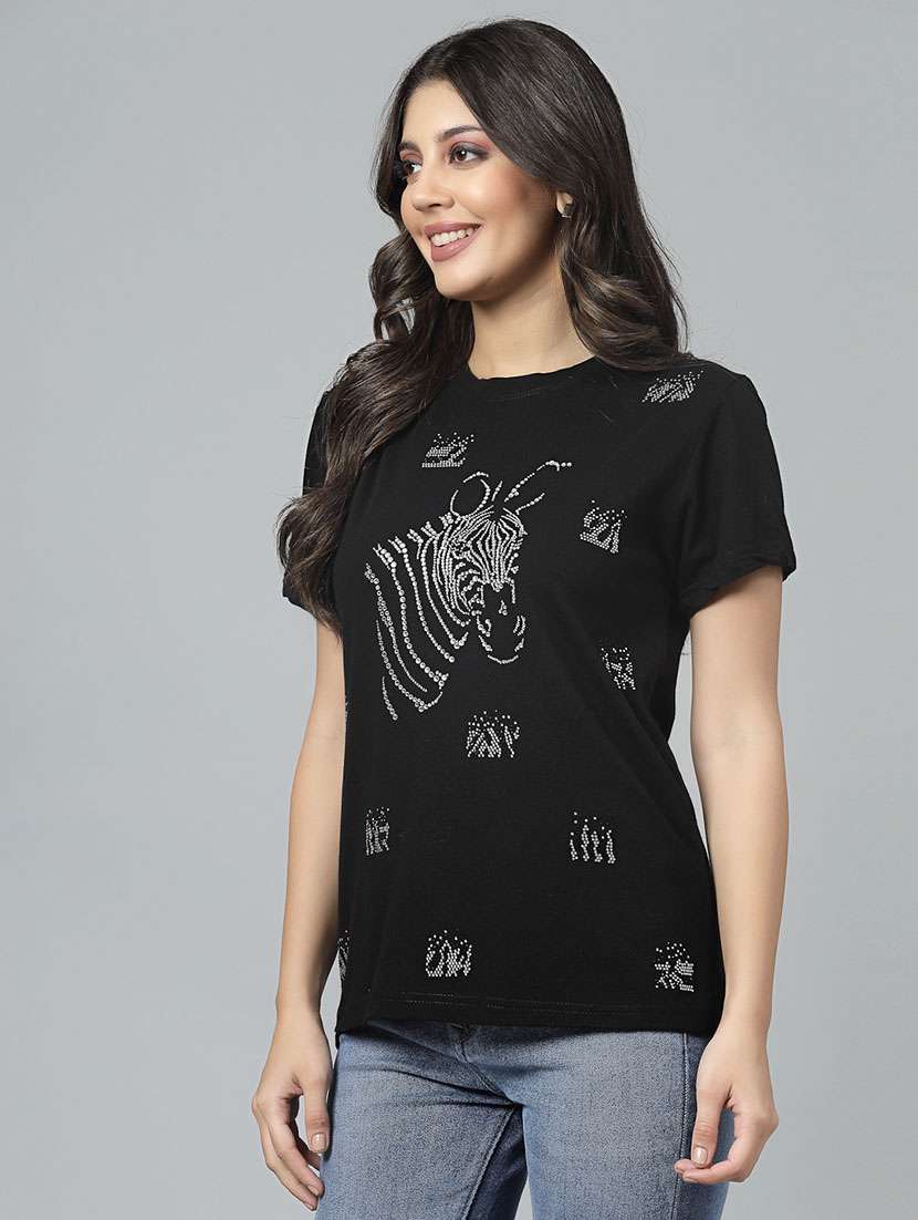 women embellished short sleeves t-shirt - 21506123 -  Standard Image - 1