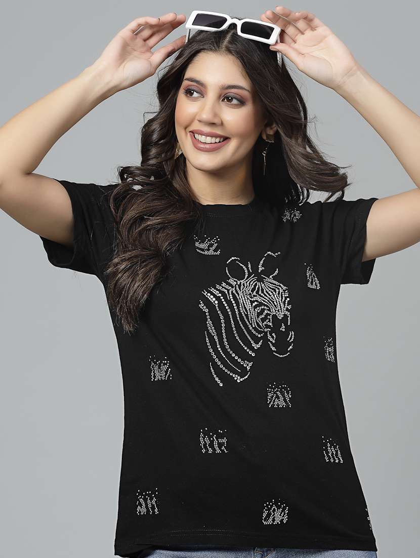 women embellished short sleeves t-shirt - 21506123 -  Standard Image - 4