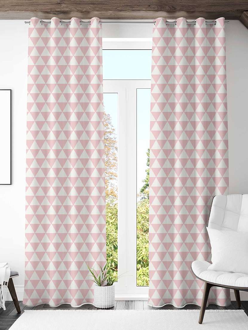 pink geometric printed curtains