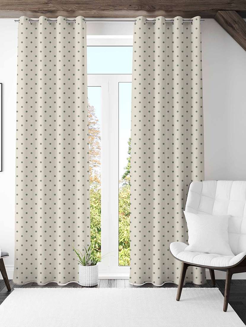 beige printed curtains