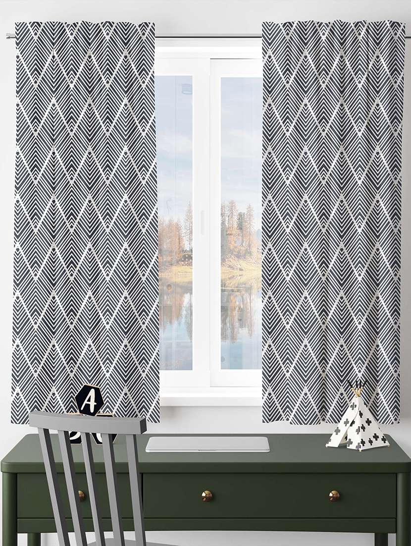 black printed curtains
