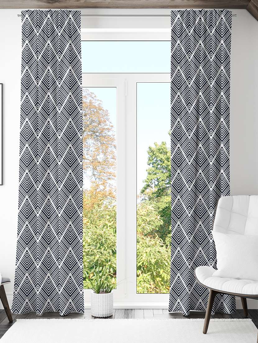 black printed curtains