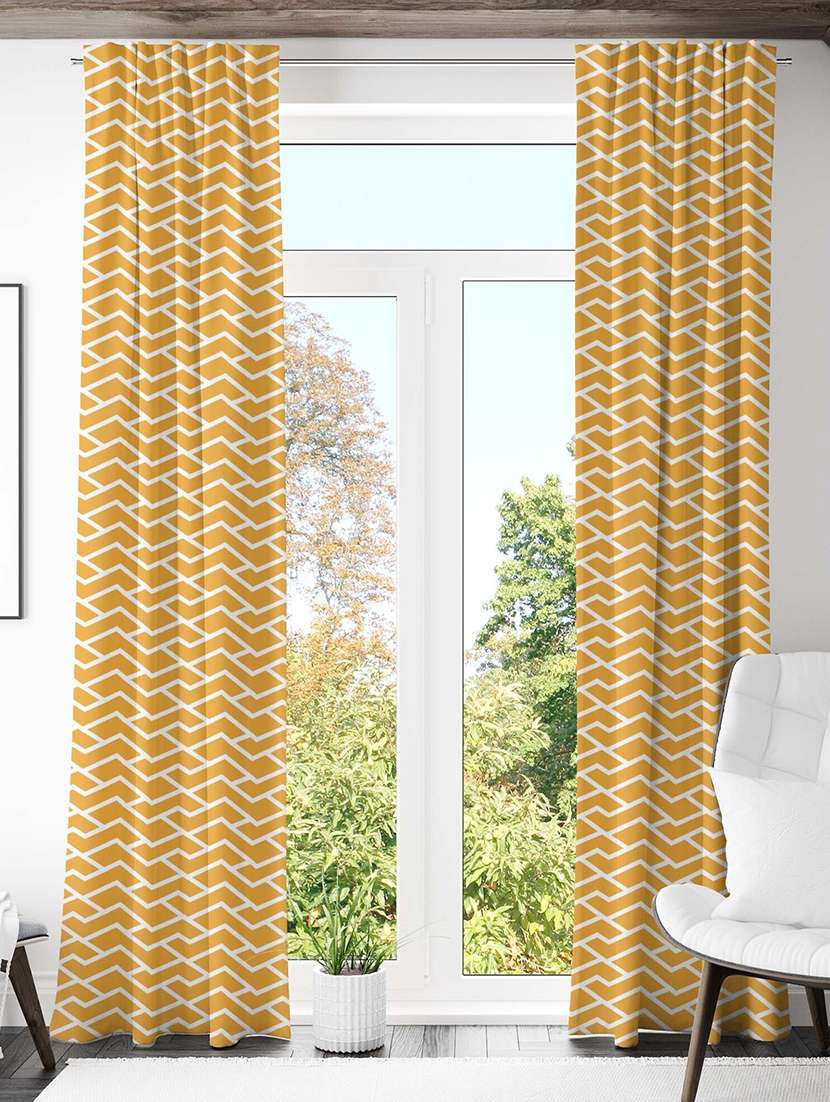 yellowprinted curtains