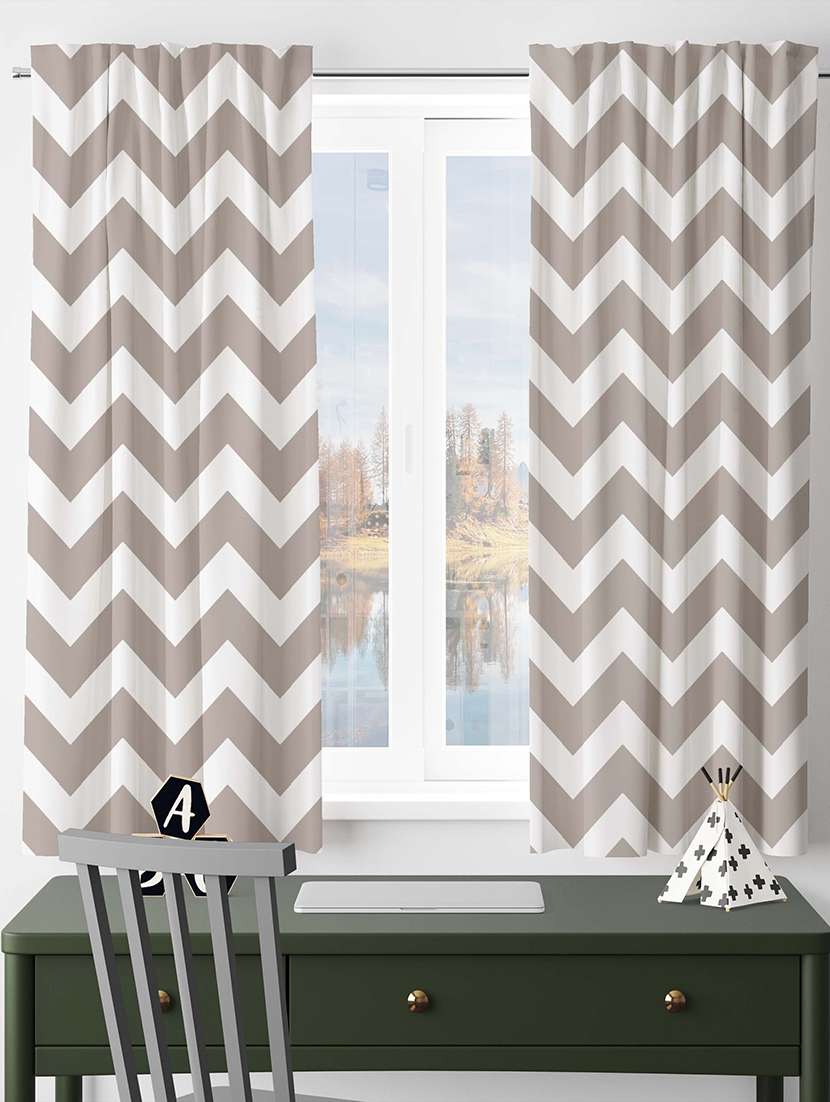 Grey Printed Curtains - 21506144 -  Standard Image - 1