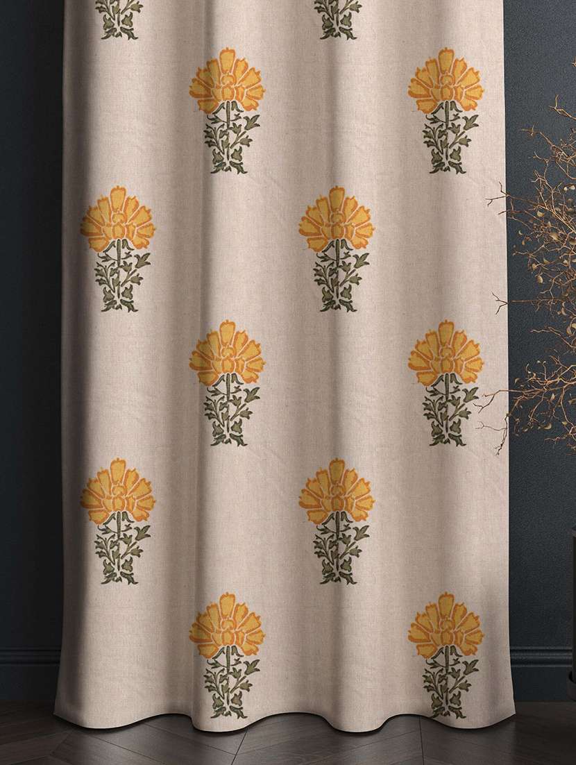 beige flower printed curtains - 21506146 -  Standard Image - 1