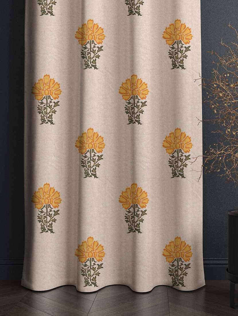 beige flower printed curtains - 21506147 -  Standard Image - 1