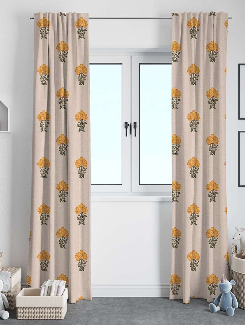 beige printed curtains