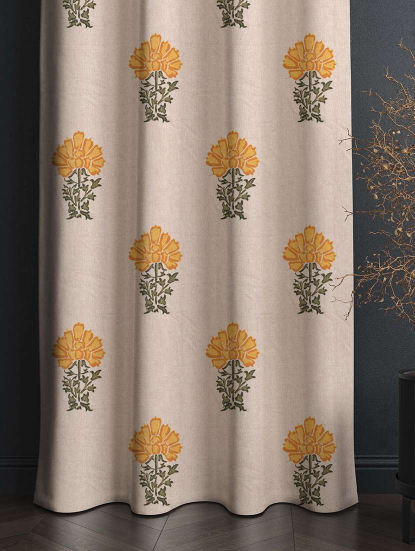 beige flower printed curtains - 21506150 -  Standard Image - 1