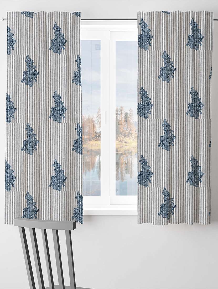 white printed curtains