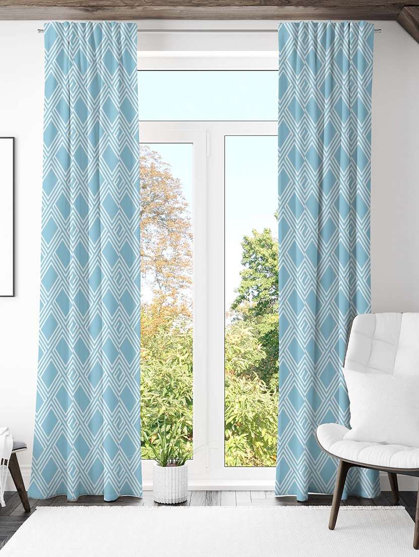 light blue printed curtains