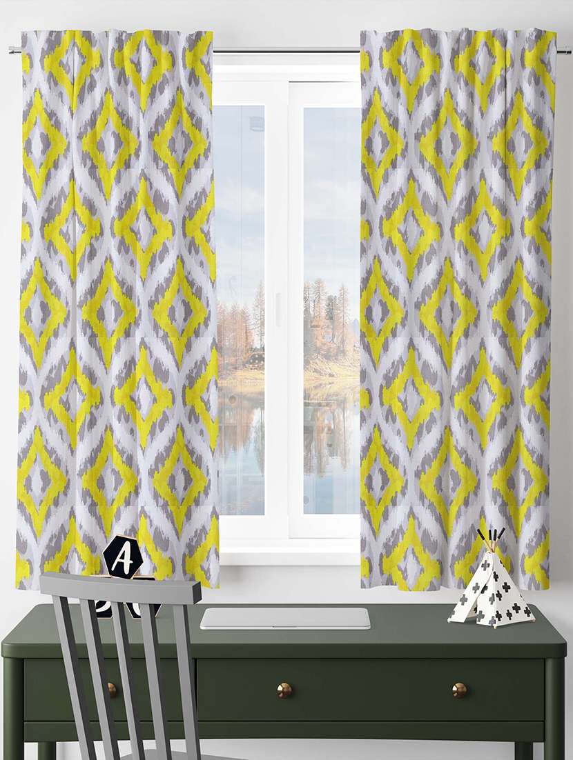 yellow printed curtains - 21506161 -  Standard Image - 1
