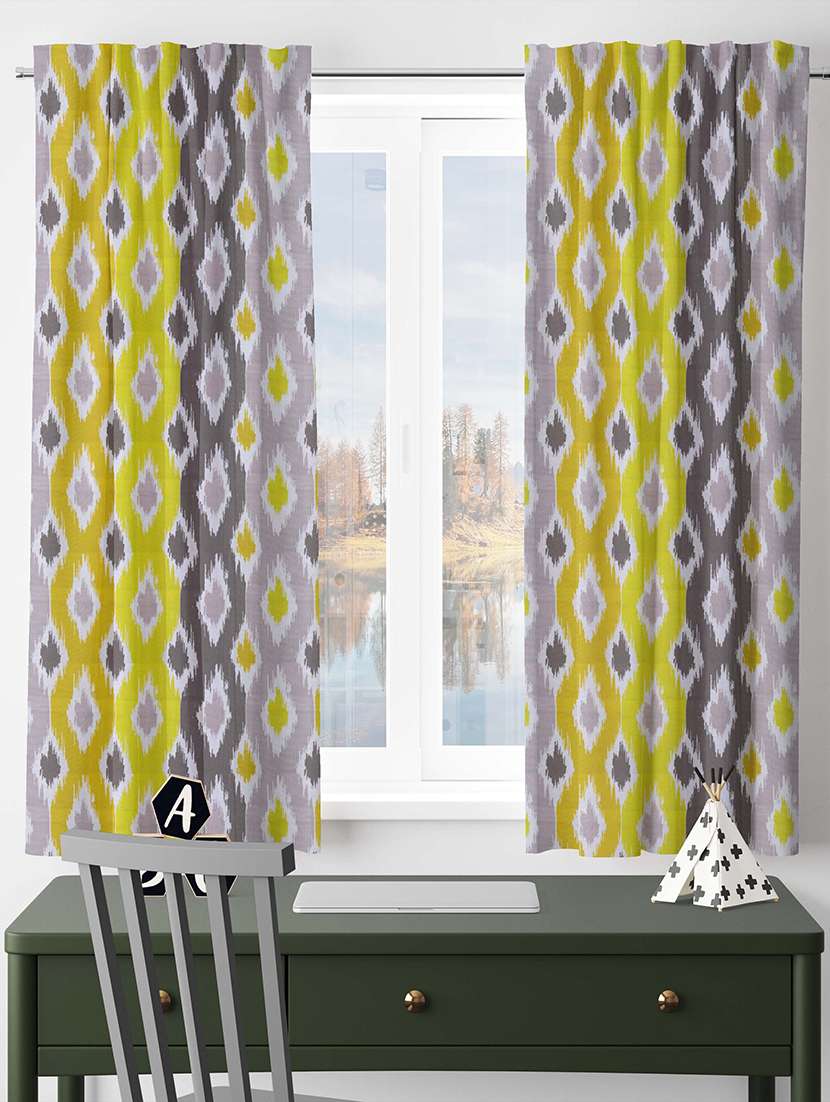 yellow printed curtains - 21506164 -  Standard Image - 1