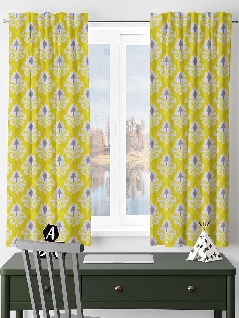 yellow printed curtains - 21506169 -  Standard Image - 1