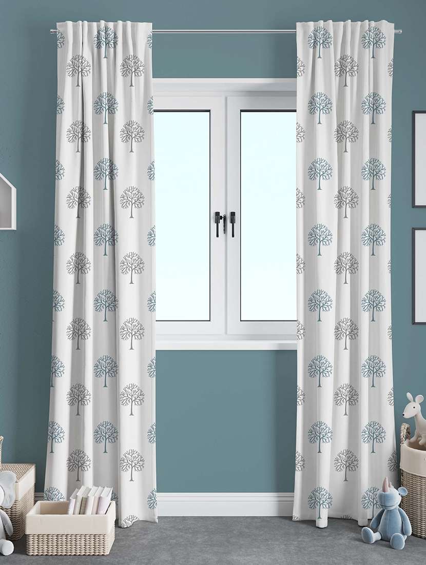 white printed curtains