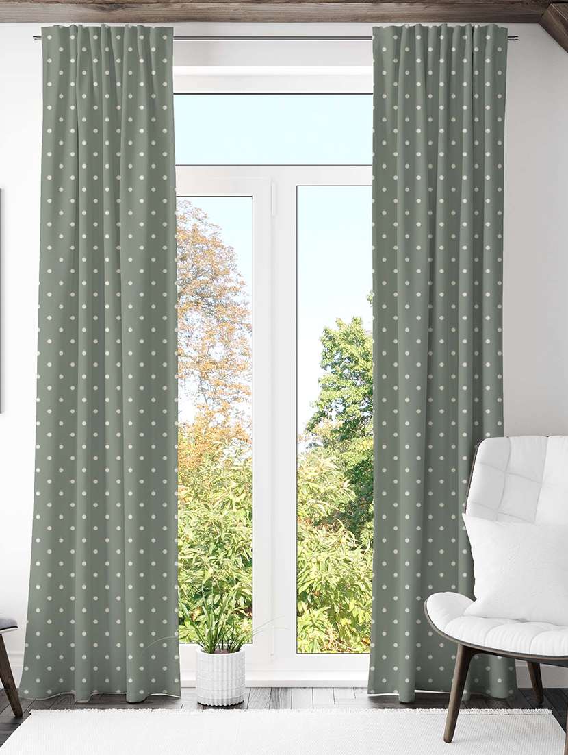green printed curtains