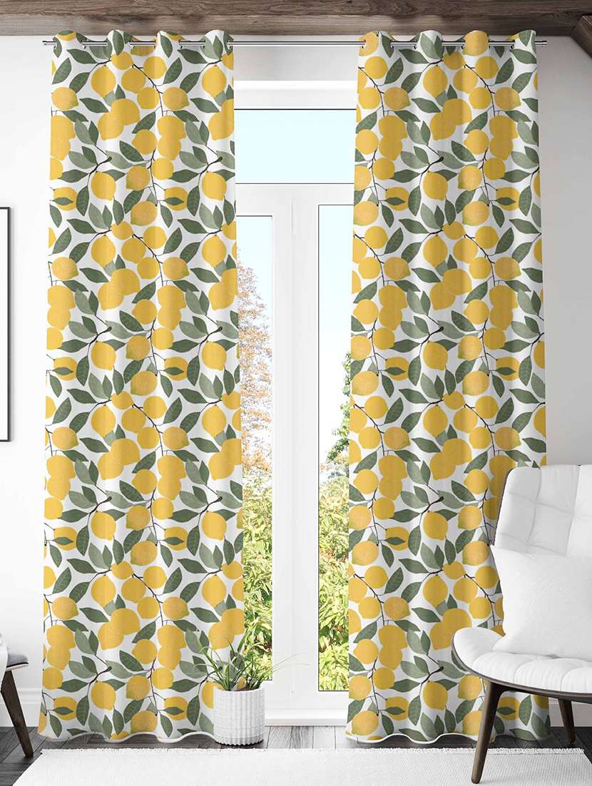 white printed curtains