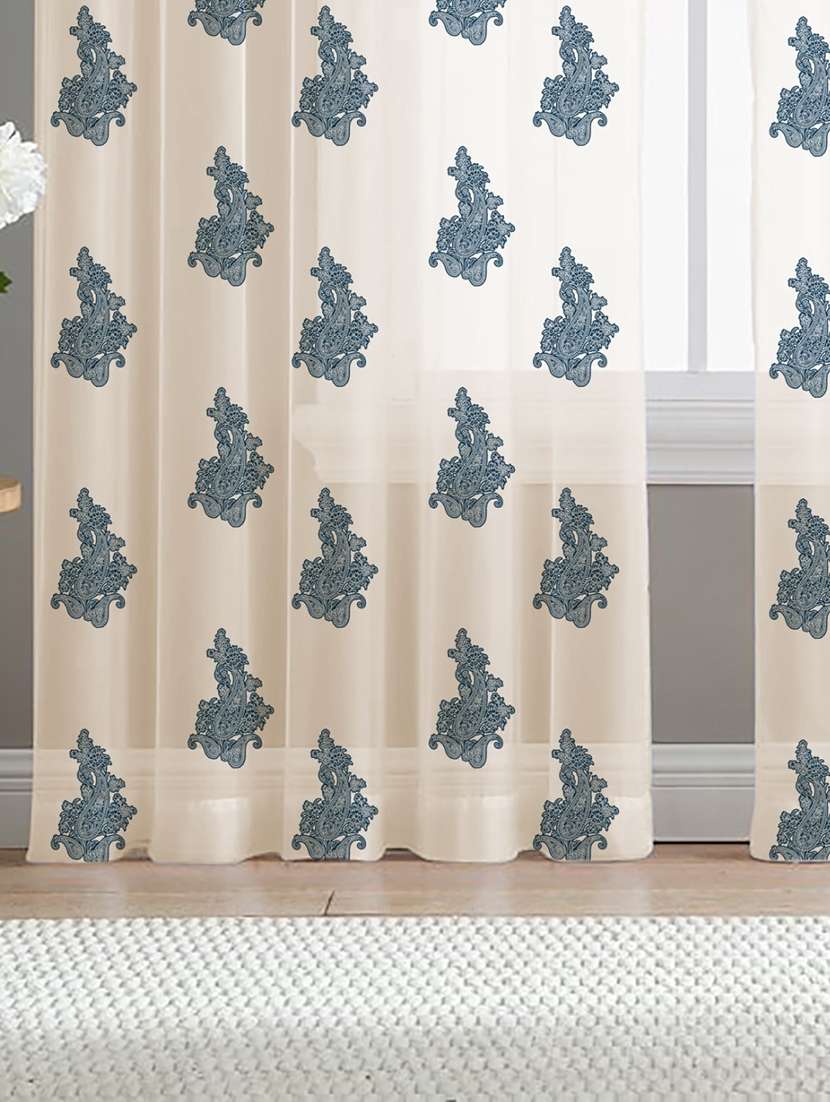 white printed curtains - 21506217 -  Standard Image - 1
