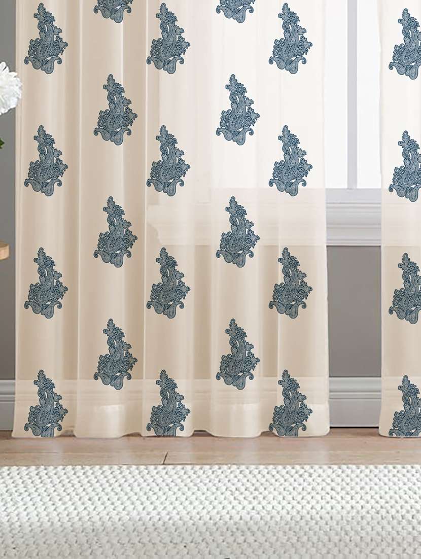 white printed curtains - 21506218 -  Standard Image - 1
