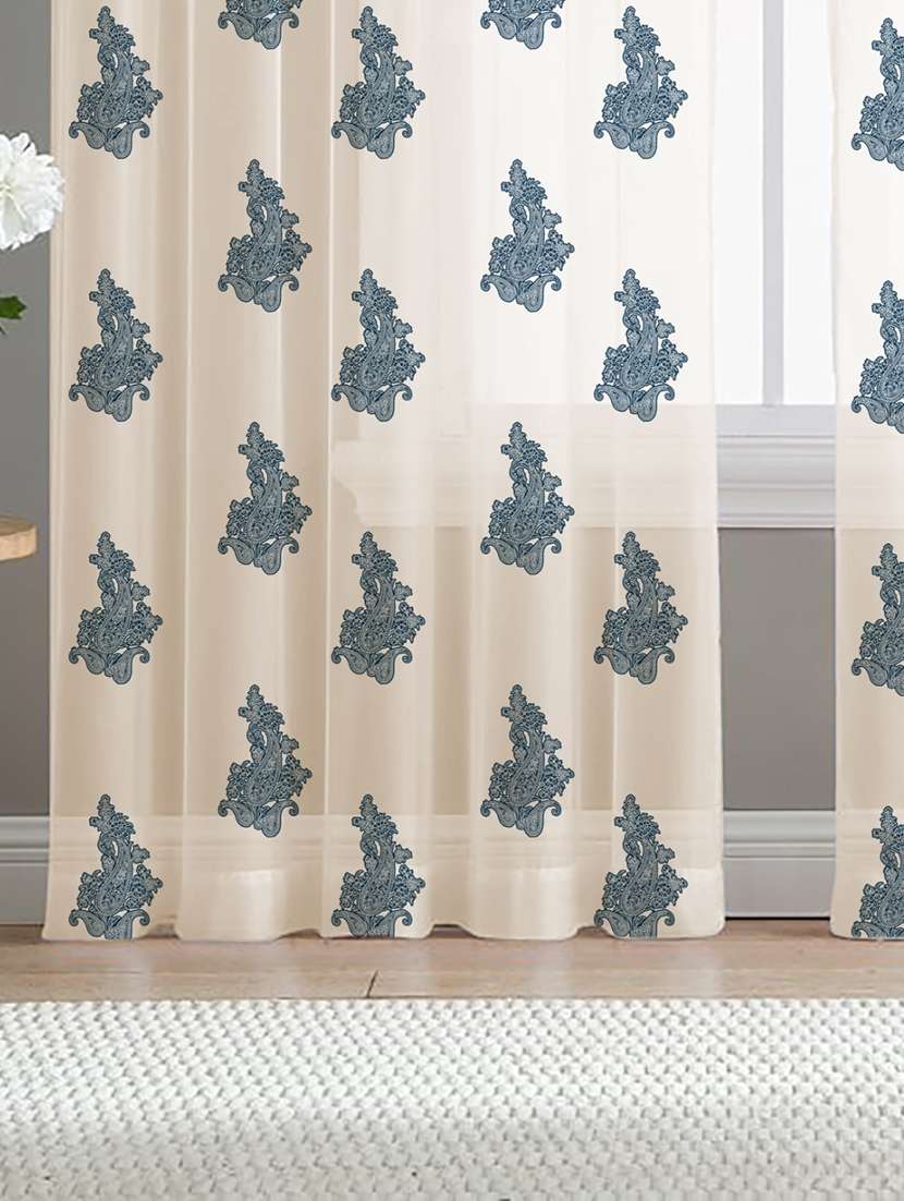 white printed curtains - 21506219 -  Standard Image - 1