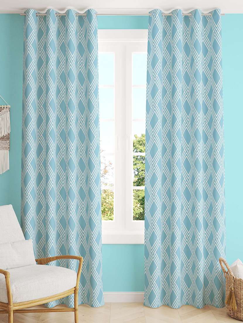 light blue printed curtain