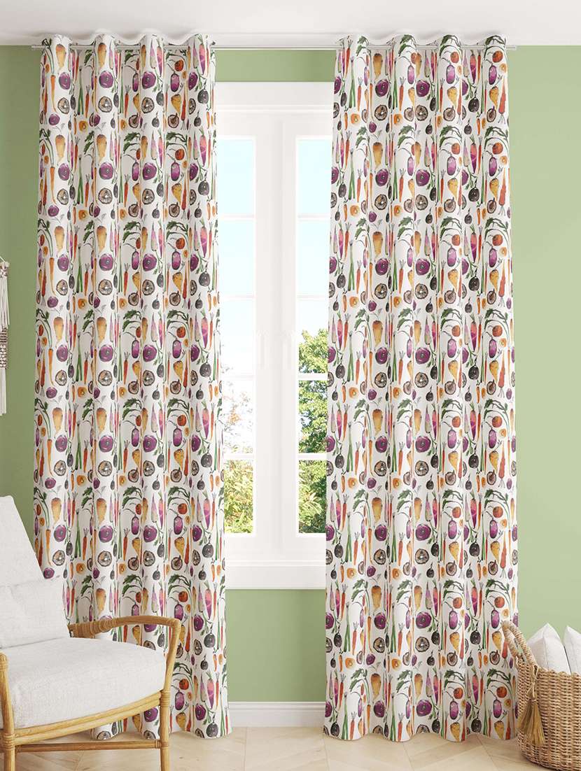 white printed curtains