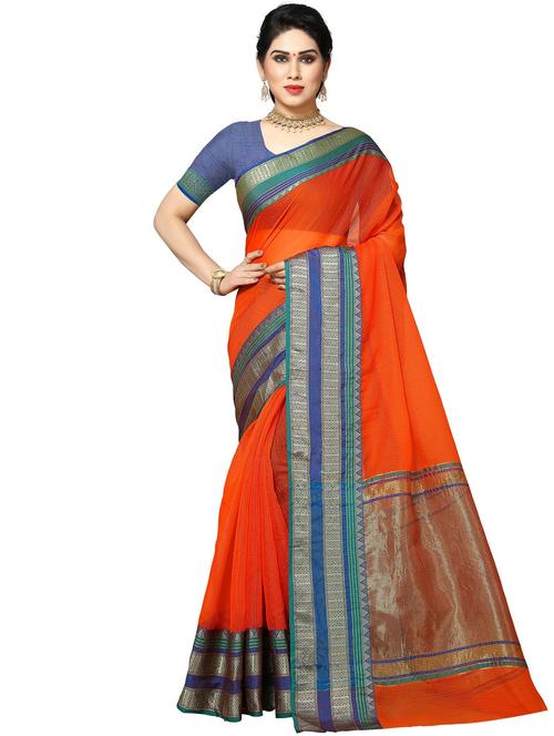 women orange kota doria saree with blouse - 21506628 - Standard Image - 0