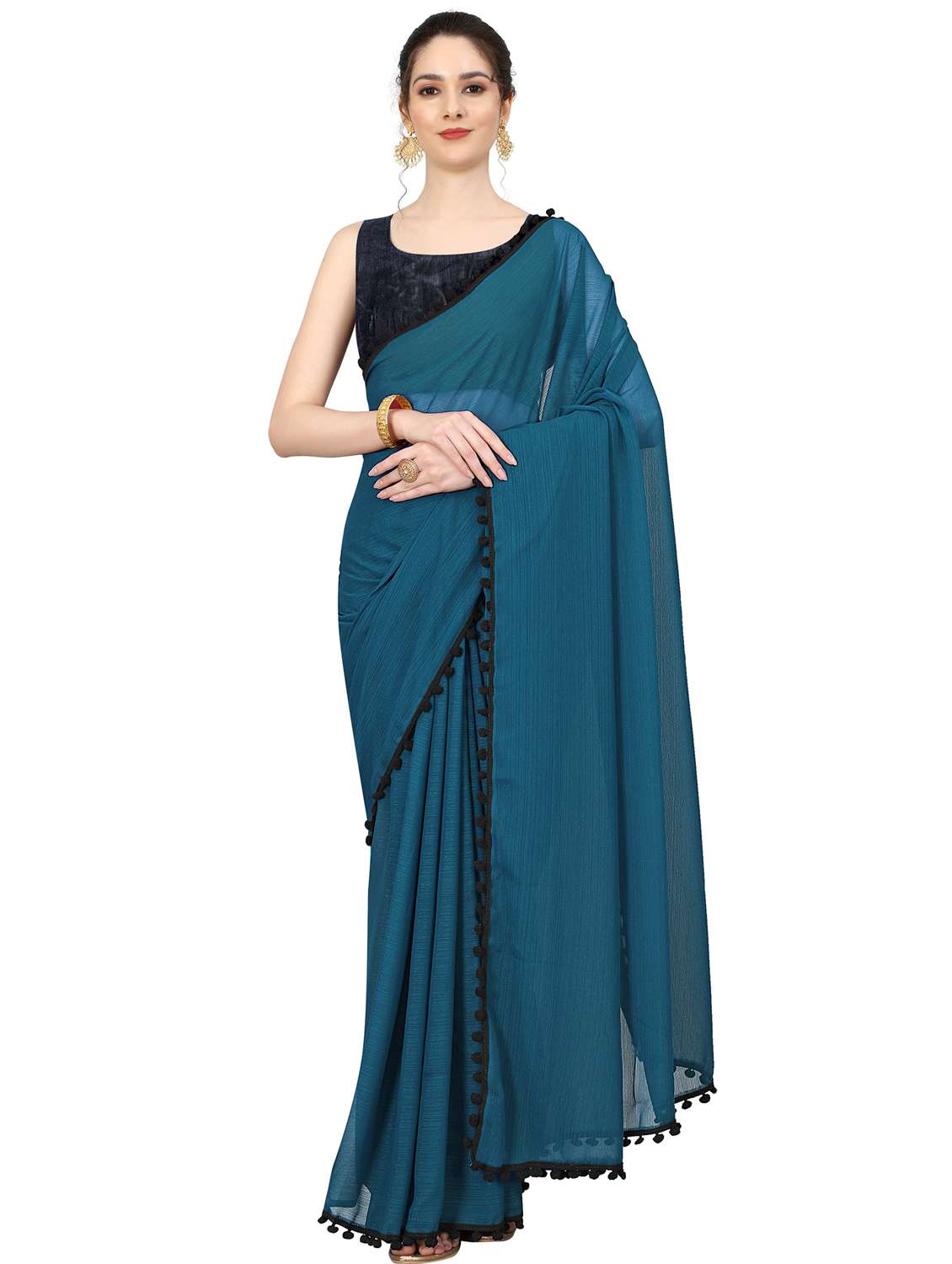 women solid plain saree with blouse